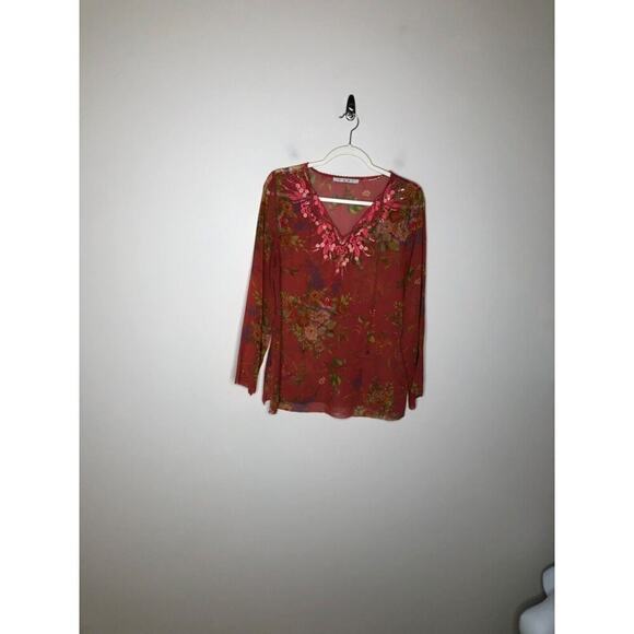 Cabi Silk Womens Top Size Small Embellished Fairy Floral Sheer Embroidered - Picture 2 of 14